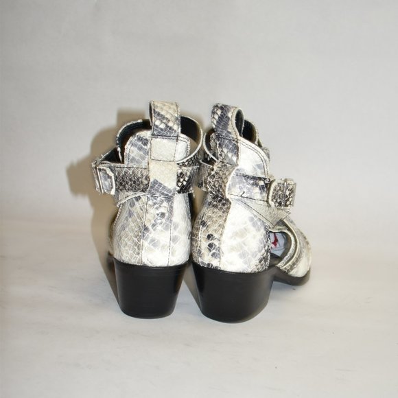 ALLSAINTS Darcy Cutout POINTED PYTHON LEATHER Bootie STACKED HEEL 37 (MD27) - Picture 6 of 8